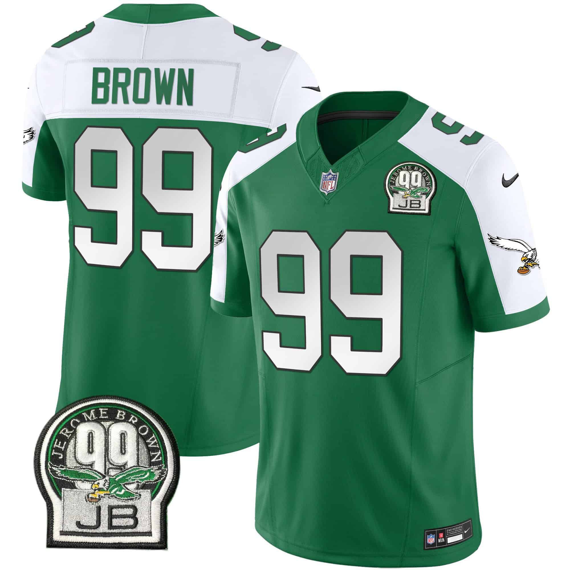 Men Philadelphia Eagles #99 Brown Green 2024 Nike Jerome Brown Patch Alternate Limited NFL Jersey